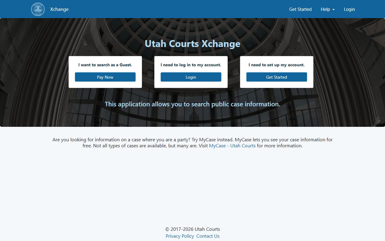 Utah Courts Xchange public case search application